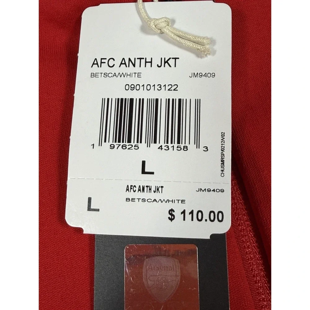 Adidas Arsenal FC Anthem Full Zip Jacket Mens L Red White Hooded JM9409 NWT $110